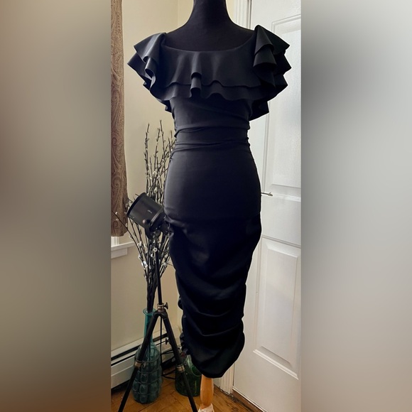 ASOS Dresses & Skirts - ASOS black ruffle top sleeveless rouch  fitted dress